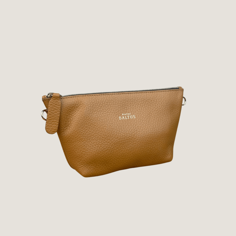 trousse en cuir – Chocolat / Bandoulière longue