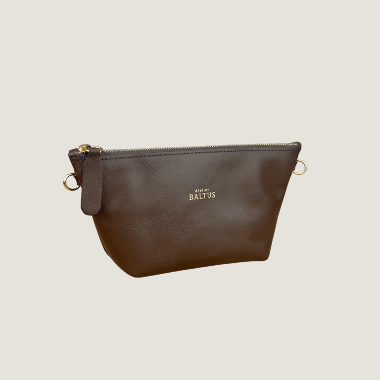 trousse en cuir – Camel / Bandoulière longue