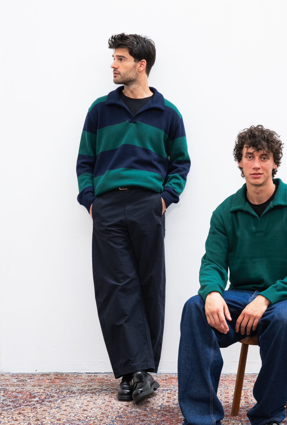 polo coti coton biologique rayures marine vert cabane 1 100% Coton Biologique - Polo Manches longues COTI Stripes Navy Forest – XL