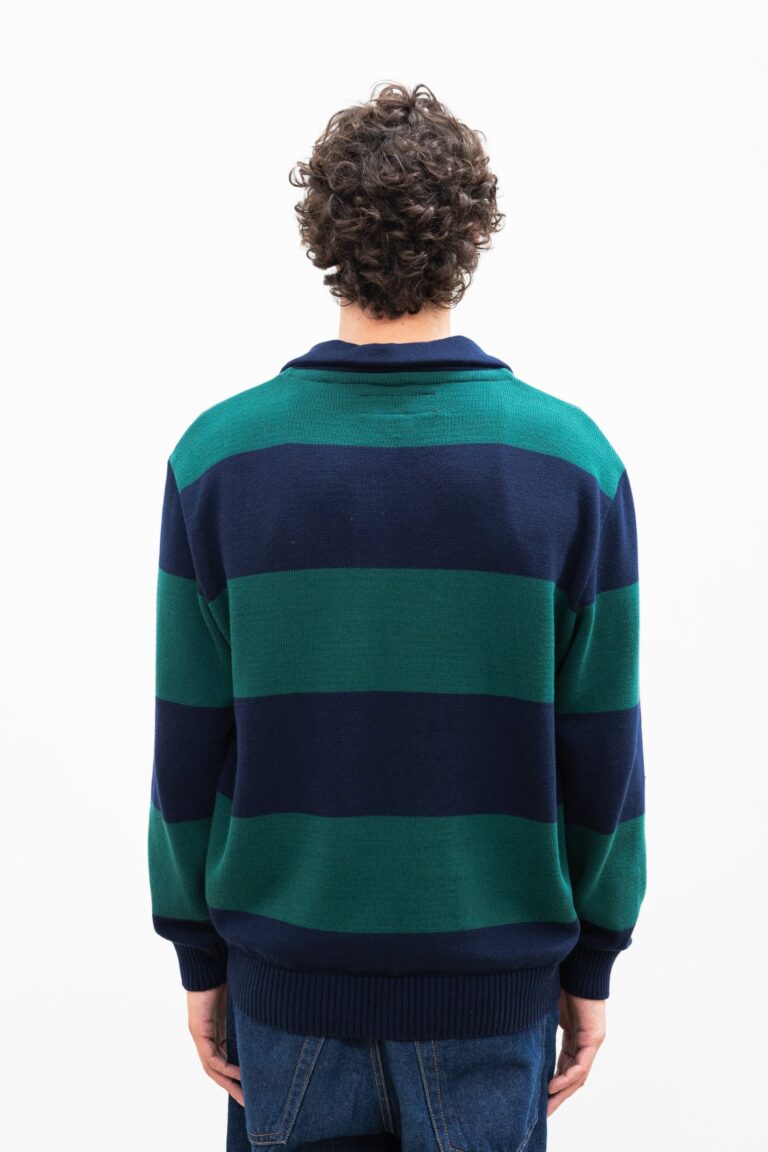 100% Coton Biologique - Polo Manches longues COTI Stripes Navy Forest – XL