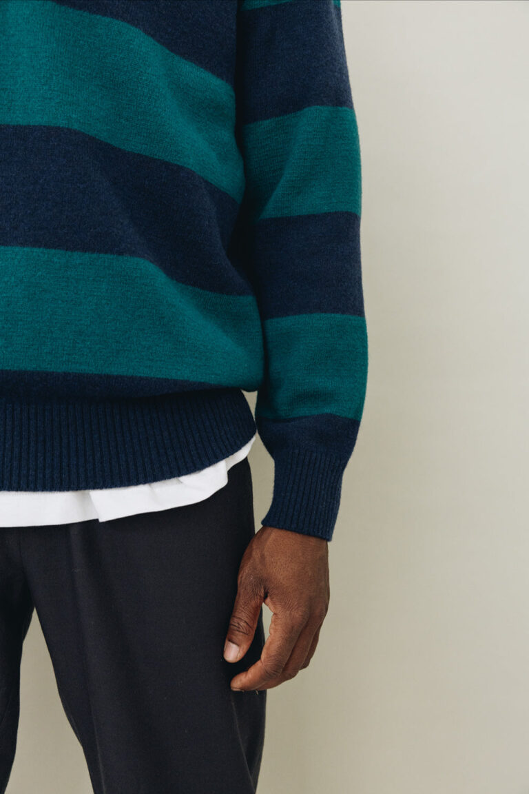 100% Laine Mérinos - Polo FUJI Green Stripes – XXL
