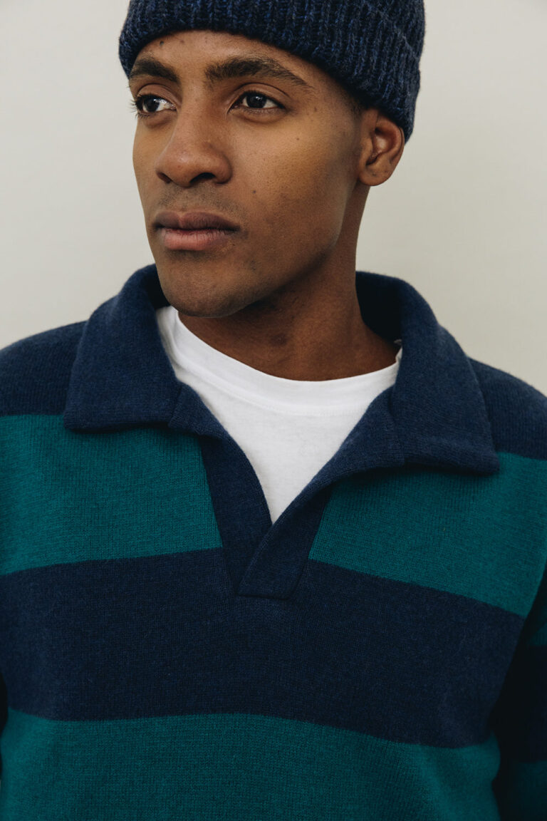 100% Laine Mérinos - Polo FUJI Green Stripes – XXL