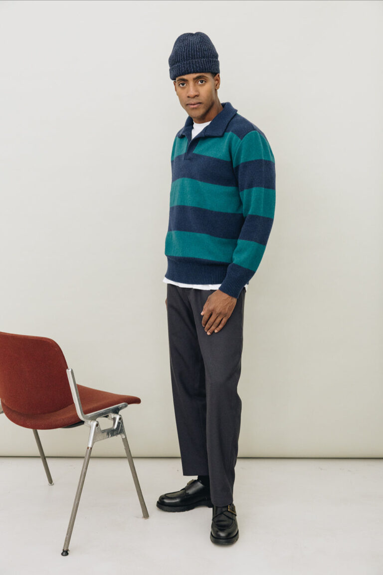 100% Laine Mérinos - Polo FUJI Green Stripes – XXL