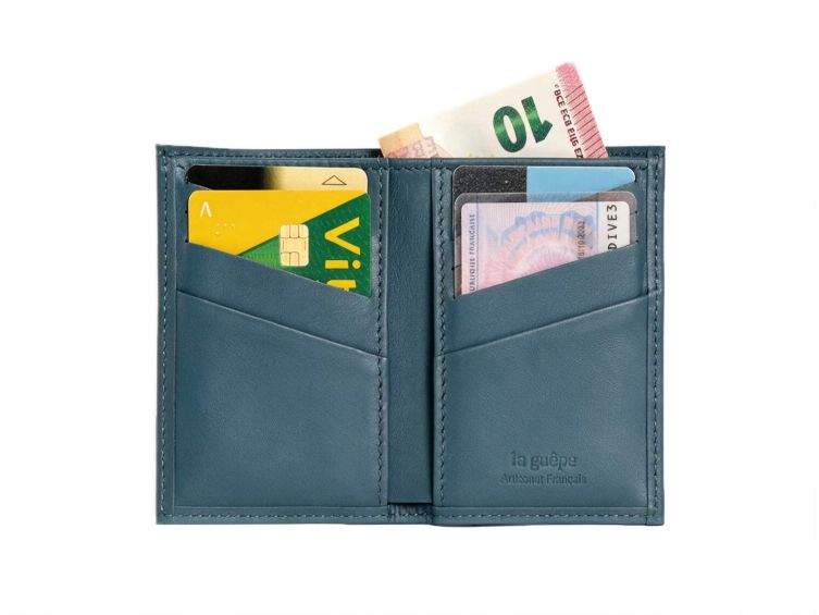 La Guêpe - Petite Maroquinerie - Porte-cartes anti-rfid "Luxe" tout cuir bleu pétrole 8 Cartes - PM-018-06