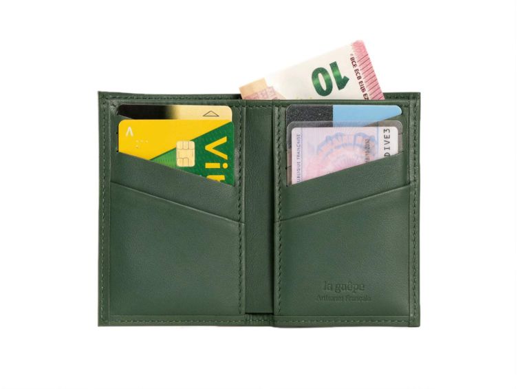 La Guêpe - Petite Maroquinerie - Porte-cartes anti-rfid "Luxe" tout cuir vert 8 Cartes - PM-018-06