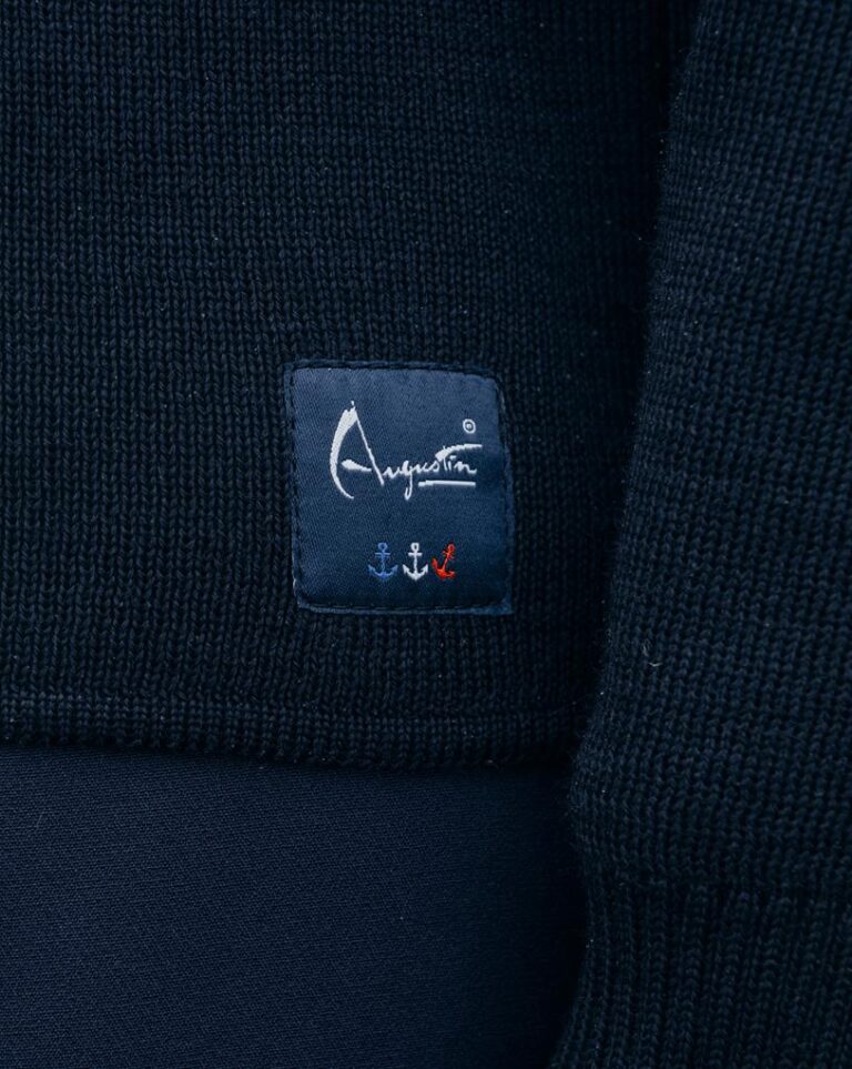 Baie des Caps - Pull marin homme à coudières Ancre rayée — 100 % laine vierge – Bleu Marine / Confort / 3XL