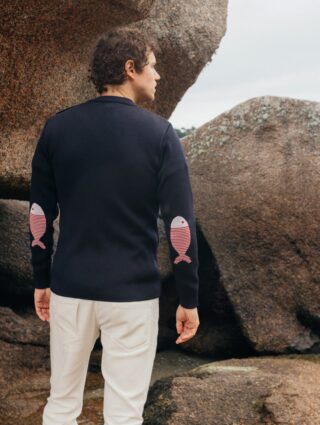 Baie des Caps - Pull marin homme laine vierge à coudières Poisson rayé – Baie des Caps