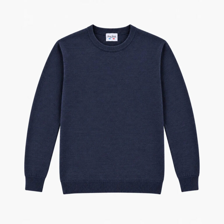 PALÂBA - Pull mérinos homme bleu marine à col rond – XL