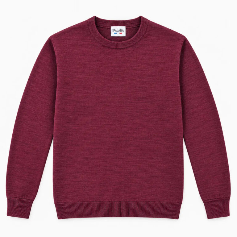 PALÂBA - Pull mérinos homme bordeaux à col rond – XL