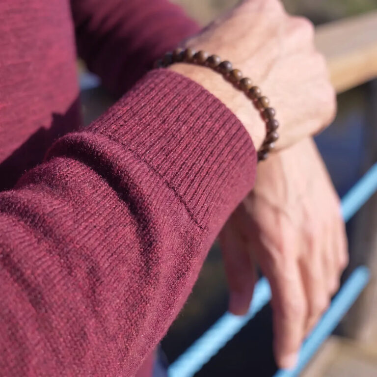 PALÂBA - Pull mérinos homme bordeaux à col rond – XL