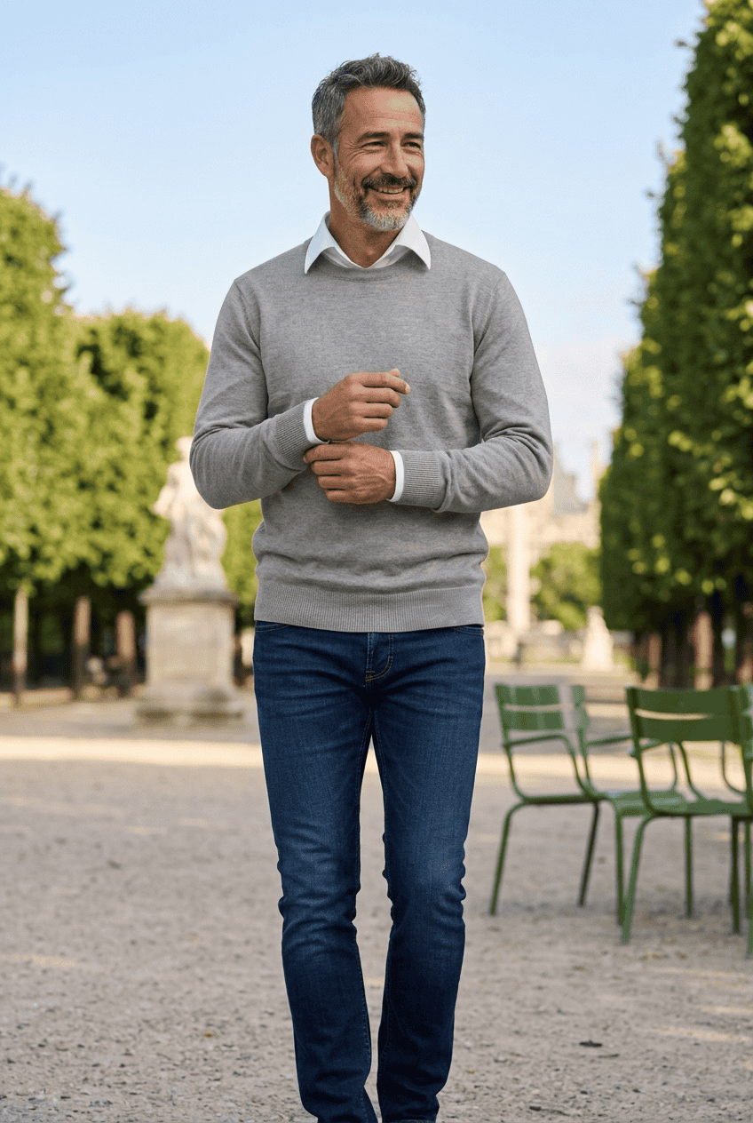 pull col rond petit helice laine melangee gris perle 3130188 Baie des Caps - Pull col Rond "Petit Helice" laine mélangée – Marine / 5 (XL)