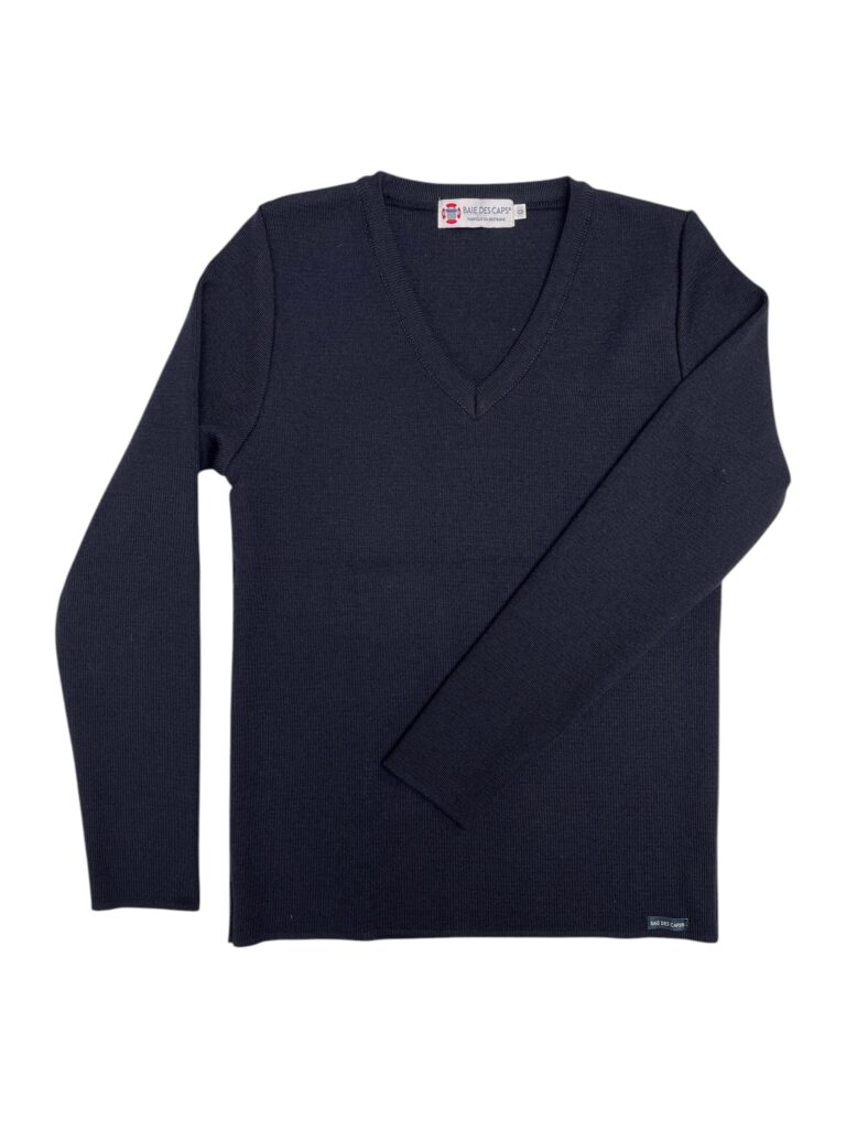 Baie des Caps - Pull col V "Alizée" 100% laine mérinos – Marine / 5 (XL)