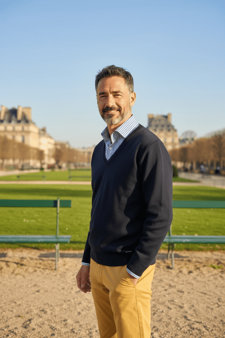 Baie des Caps - Pull col V "Helice" 50 % laine – Vert sapin / XL