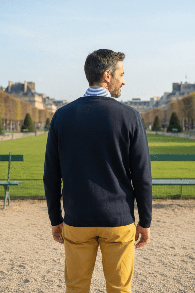 Baie des Caps - Pull col V "Helice" 50 % laine – Vert sapin / XL