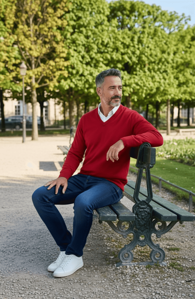 Baie des Caps - Pull col V "Helice" 50 % laine – Vert sapin / XL