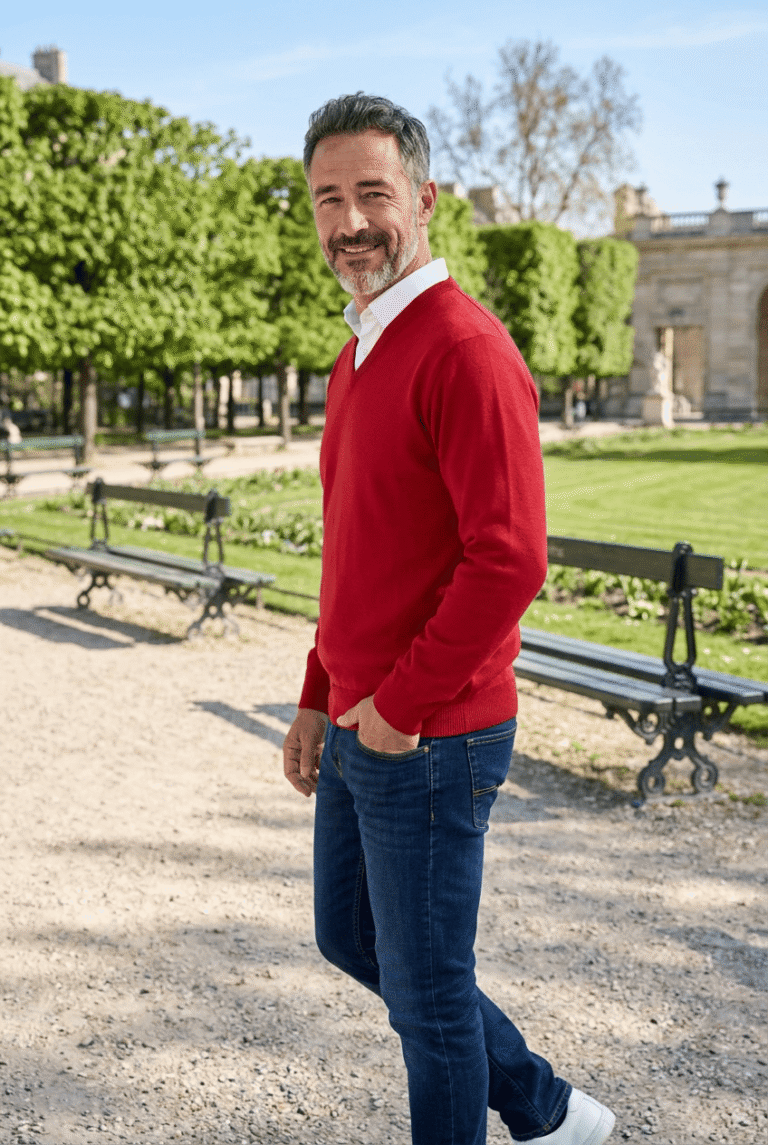 Baie des Caps - Pull col V "Helice" 50 % laine – Vert sapin / XL