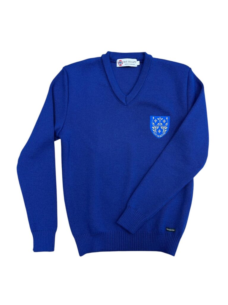 Baie des Caps - Pull Col V Enfant Mael Brodé Cœur - Laine Mérinos Baie des Caps – Bleu roi / 14A