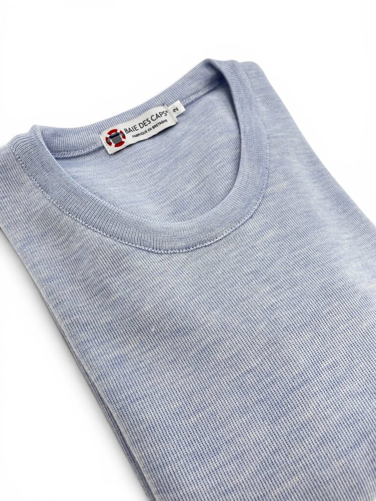 Baie des Caps - Pull femme Roscoff – 100% laine mérinos – Bleu glacier / 6 (XXL)