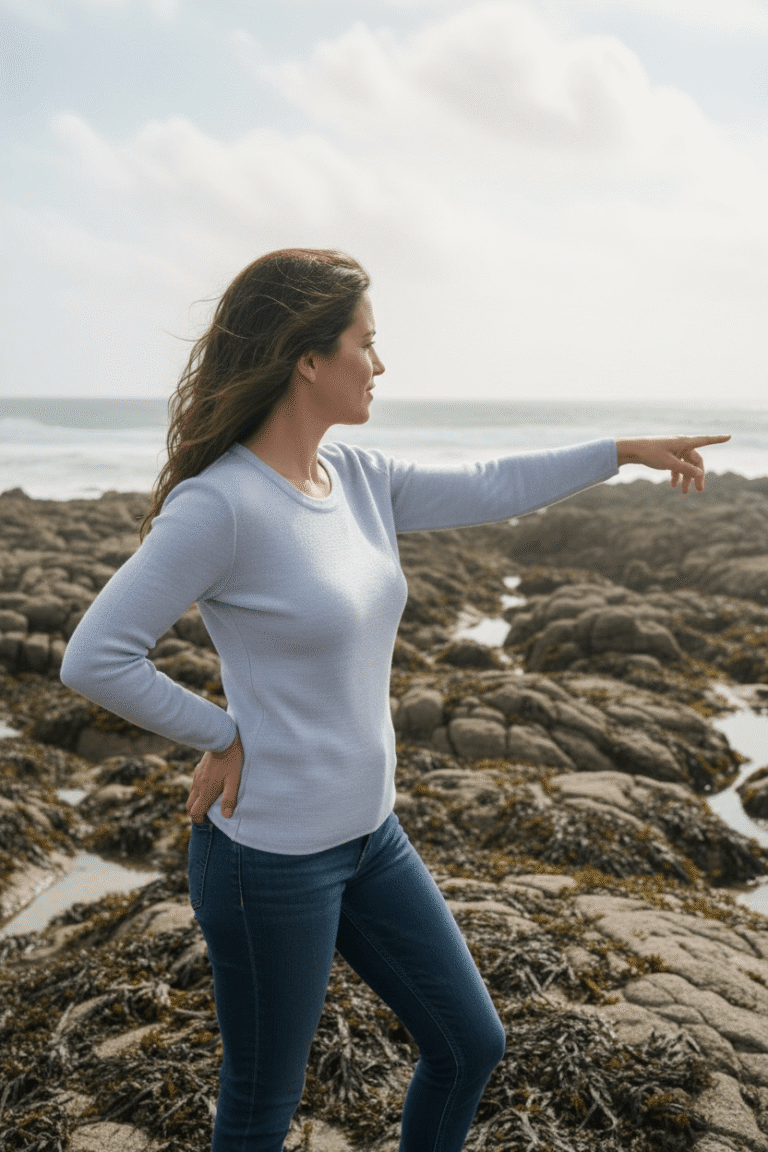 Baie des Caps - Pull femme Roscoff – 100% laine mérinos – Bleu glacier / 6 (XXL)