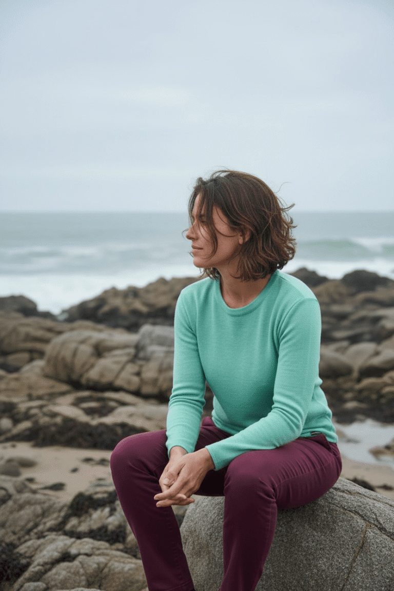 Baie des Caps - Pull femme Roscoff – 100% laine mérinos – Bleu glacier / 6 (XXL)