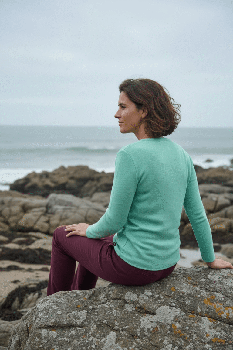 Baie des Caps - Pull femme Roscoff – 100% laine mérinos – Bleu glacier / 6 (XXL)