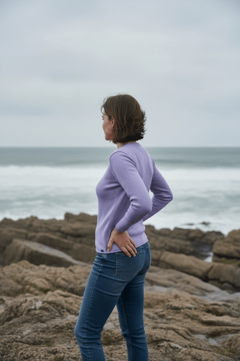Baie des Caps - Pull femme Roscoff – 100% laine mérinos – Bleu glacier / 6 (XXL)