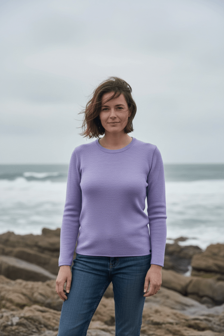 pull femme roscoff 100 laine merinos lavande 8222976 Baie des Caps - Pull femme Roscoff – 100% laine mérinos – Bleu glacier / 6 (XXL)