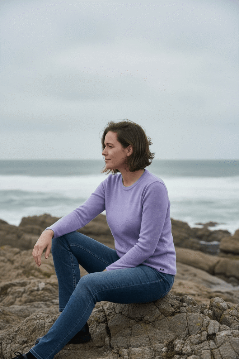 Baie des Caps - Pull femme Roscoff – 100% laine mérinos – Bleu glacier / 6 (XXL)