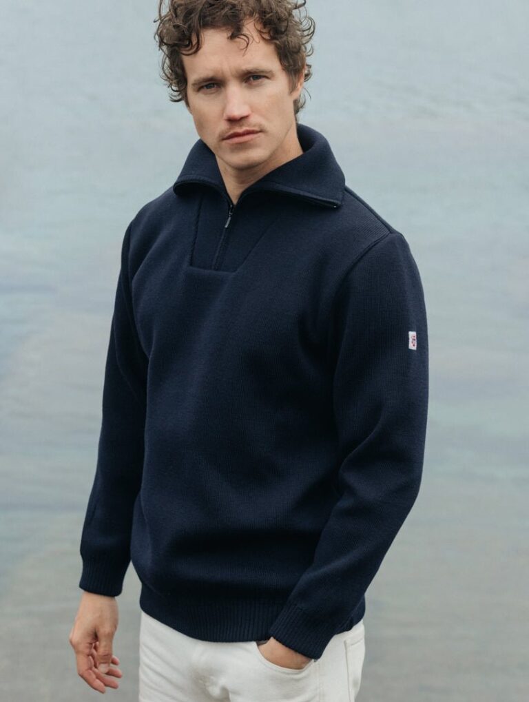 pull frehel col camionneur 100 laine bleu marine 568544 Baie des Caps - Pull "Fréhel" col camionneur 100% laine – Bleu Marine / XL