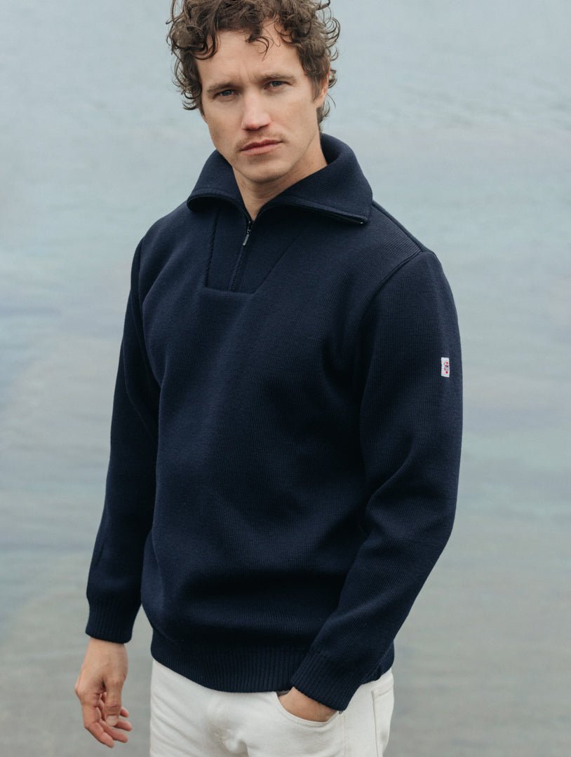 pull frehel col camionneur 100 laine bleu marine 568544 Baie des Caps - Pull "Fréhel" col camionneur 100% laine – Bleu Marine / XL