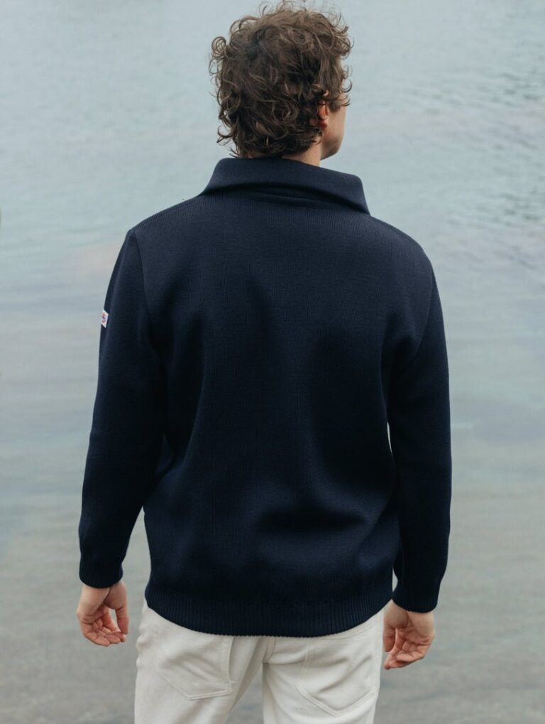 Baie des Caps - Pull "Fréhel" col camionneur 100% laine – Bleu Marine / XL