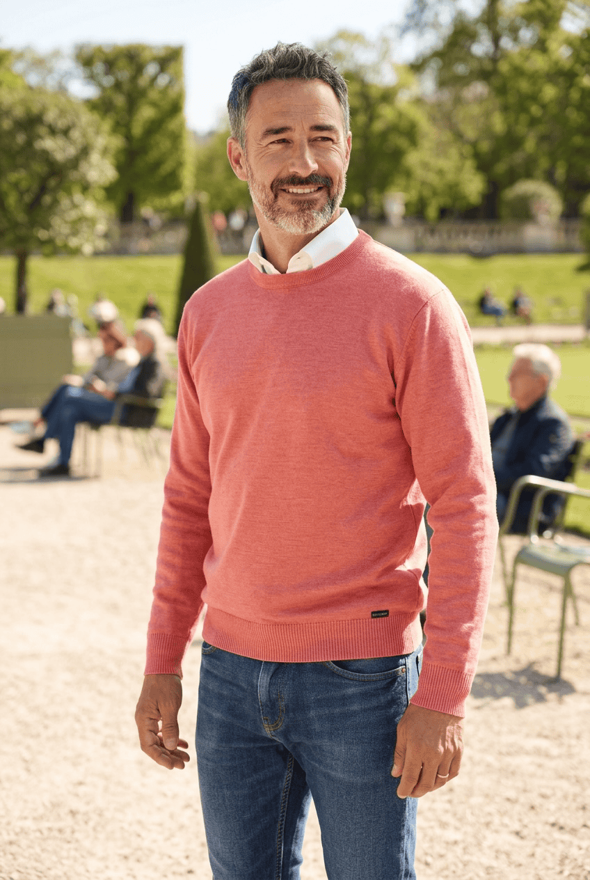 pull homme col rond helice coupe confort bois de rose 3885789 Baie des Caps - Pull homme col Rond "Hélice" coupe confort – Jaune / XXL