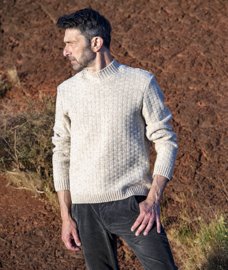 pull homme kasha laine francaise col rond motif tresse Ardelaine - Pull en laine - Issarles