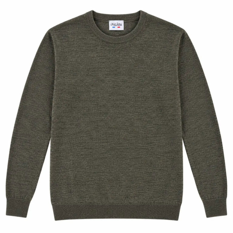 PALÂBA - Pull mérinos homme kaki à col rond – XL