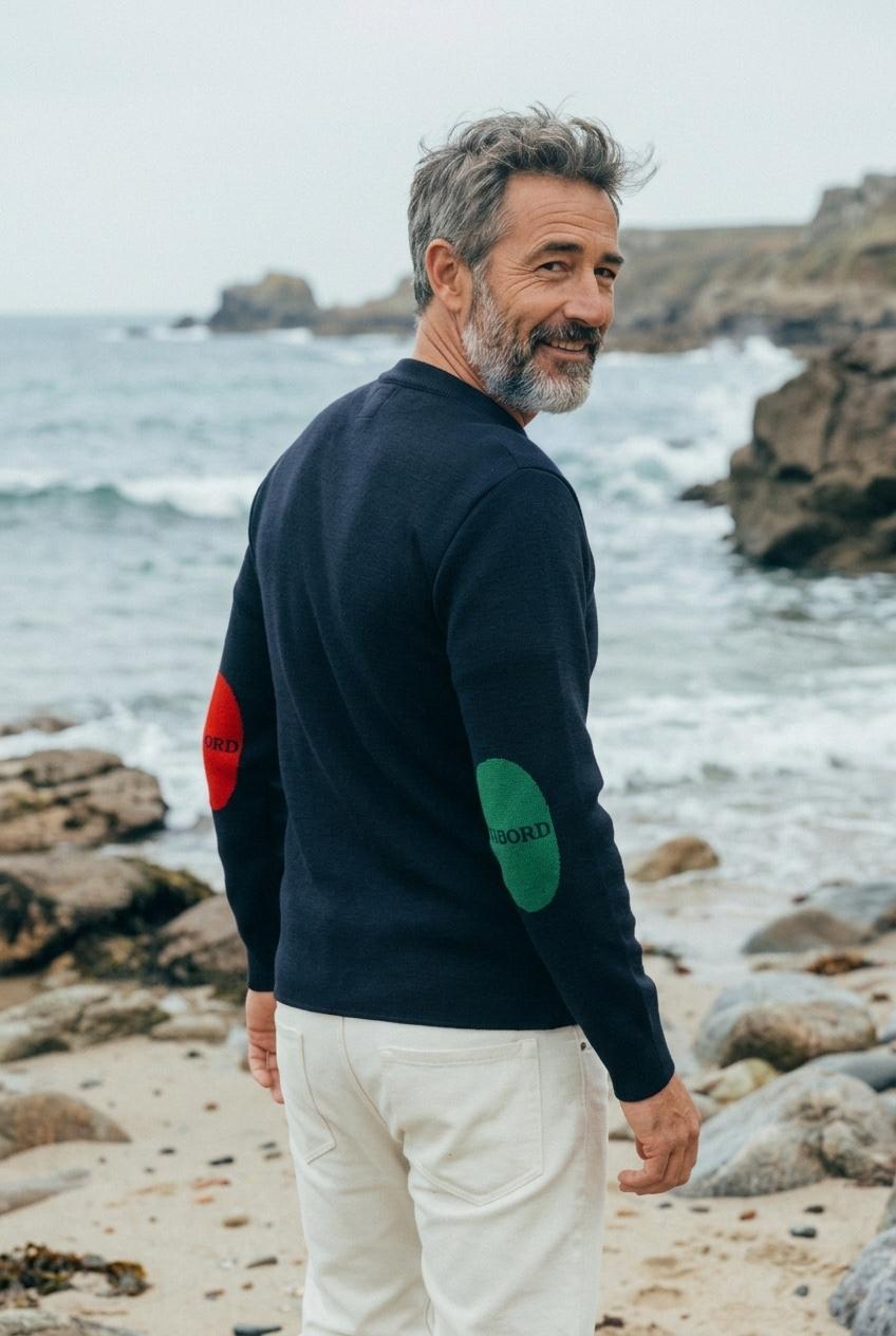 pull marin babord tribord laine vierge bretagne bleu marine 7174808 Baie des Caps - Pull marin homme à coudières Babord Tribord — laine vierge