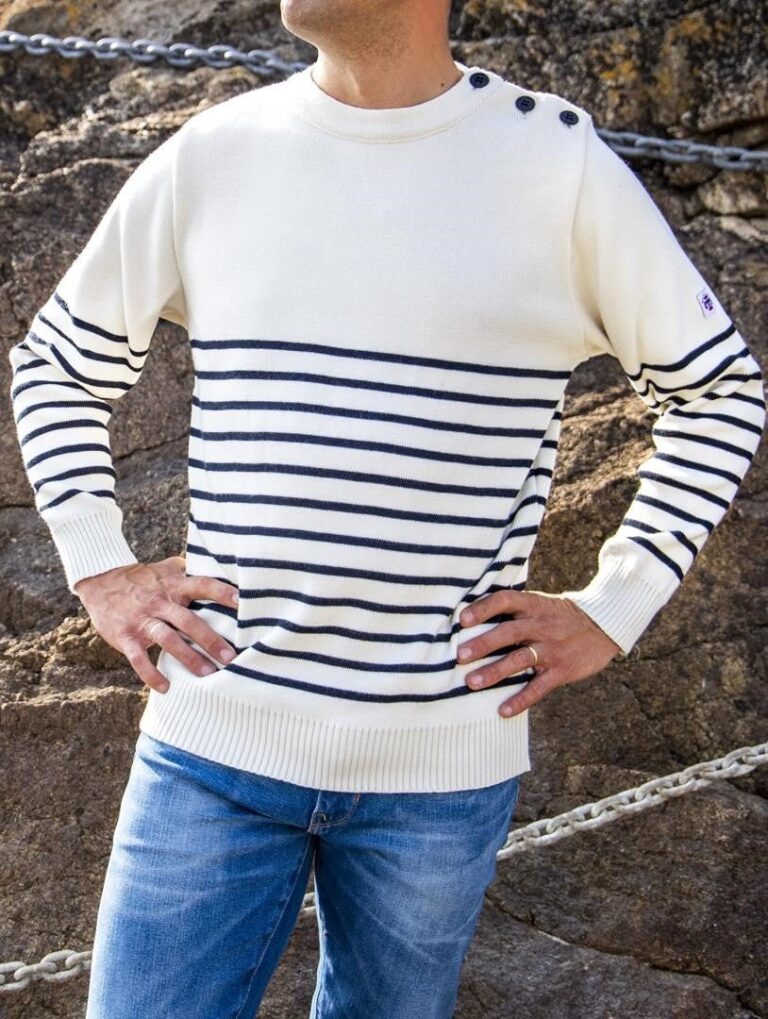 Baie des Caps - Pull marin Erquy 50% laine mérinos — doux et facile d'entretien – Marine Rouge / 4XL