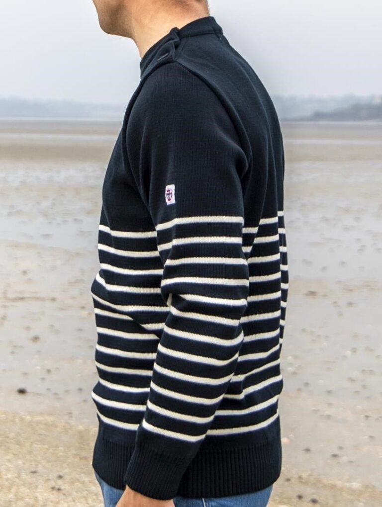 Baie des Caps - Pull marin Erquy 50% laine mérinos — doux et facile d'entretien – Marine Rouge / 4XL