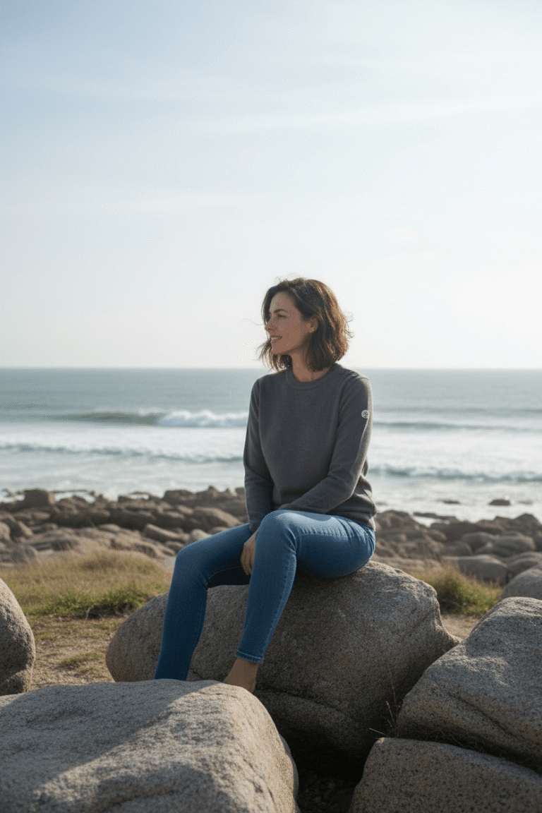 Baie des Caps - Pull marin Erquy laine vierge — Coupe ample femme – Kaki / S