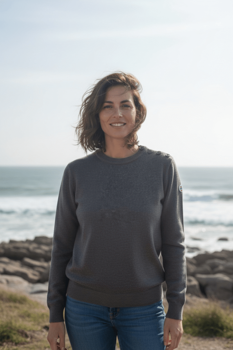 Baie des Caps - Pull marin Erquy laine vierge — Coupe ample femme – Kaki / S