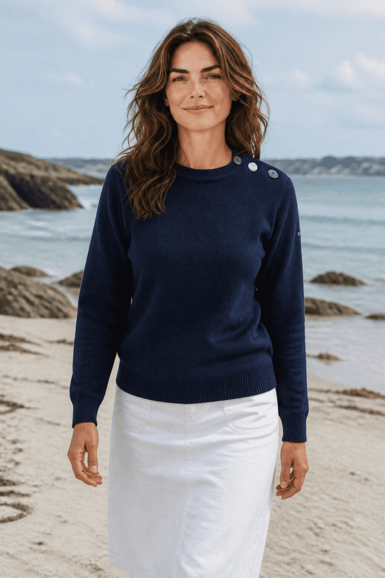 Baie des Caps - Pull marin femme laine coudières Homard & Crabe — Baie des Caps – Bleu Marine / Confort / XL