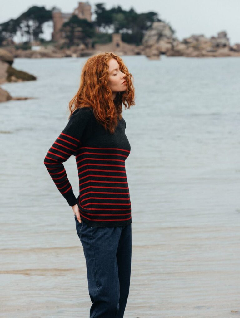 Baie des Caps - Pull marin femme Petit Erquy 100% laine vierge Bretagne – Marine Emeraude / 1 (XS)