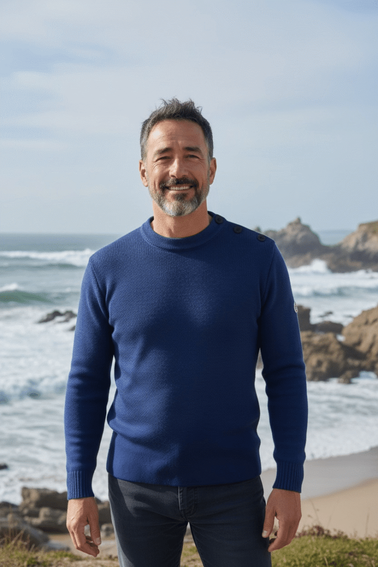 Baie des Caps - Pull marin Petit Erquy 100% laine vierge – Bleu Jean / 0 (XXS)
