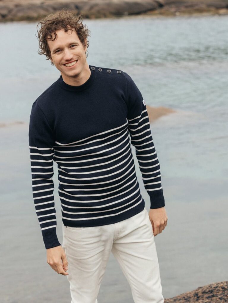 Baie des Caps - Pull marin Petit Erquy – Laine mérinos et rayures bretonnes – Rouge / 0 (XXS)