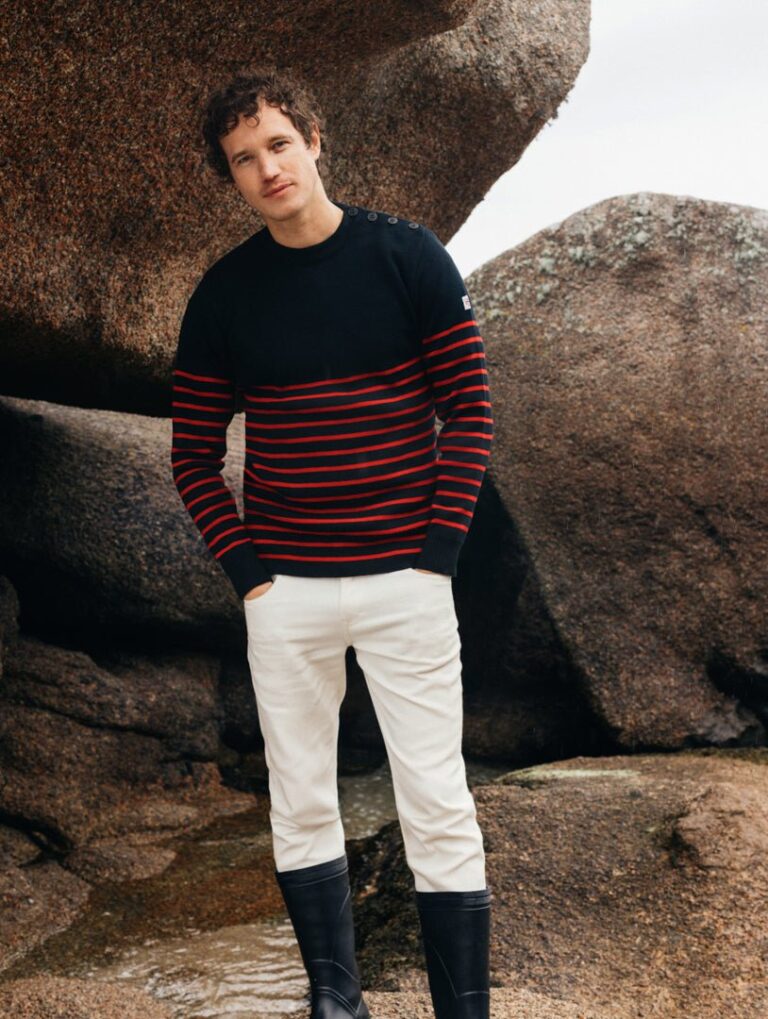Baie des Caps - Pull marin Petit Erquy – Laine mérinos et rayures bretonnes – Rouge / 0 (XXS)