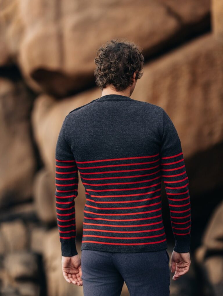 Baie des Caps - Pull marin homme Petit Erquy rayé — 100 % laine – Marine Emeraude / 1 (XS)