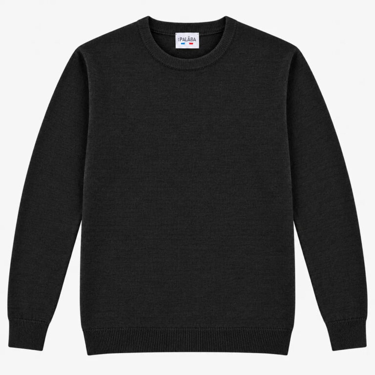 PALÂBA - Pull mérinos homme noir à col rond – XL