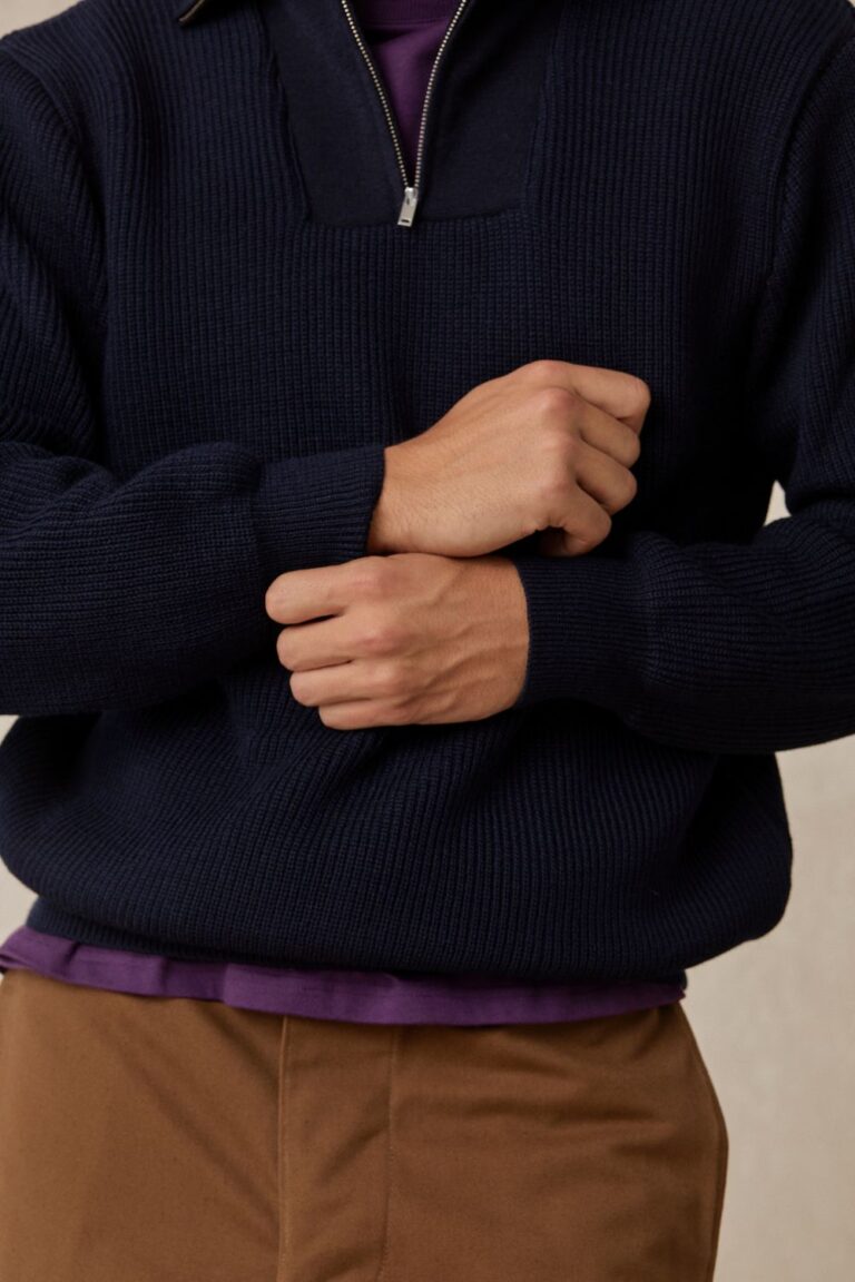 Le Minor - Pull camionneur bleu marine pour homme en laine vierge – L