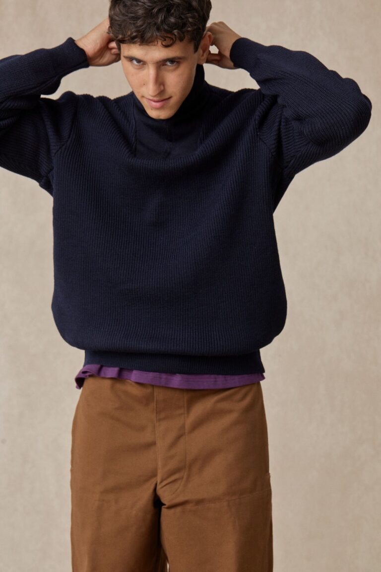 Le Minor - Pull camionneur bleu marine pour homme en laine vierge – L