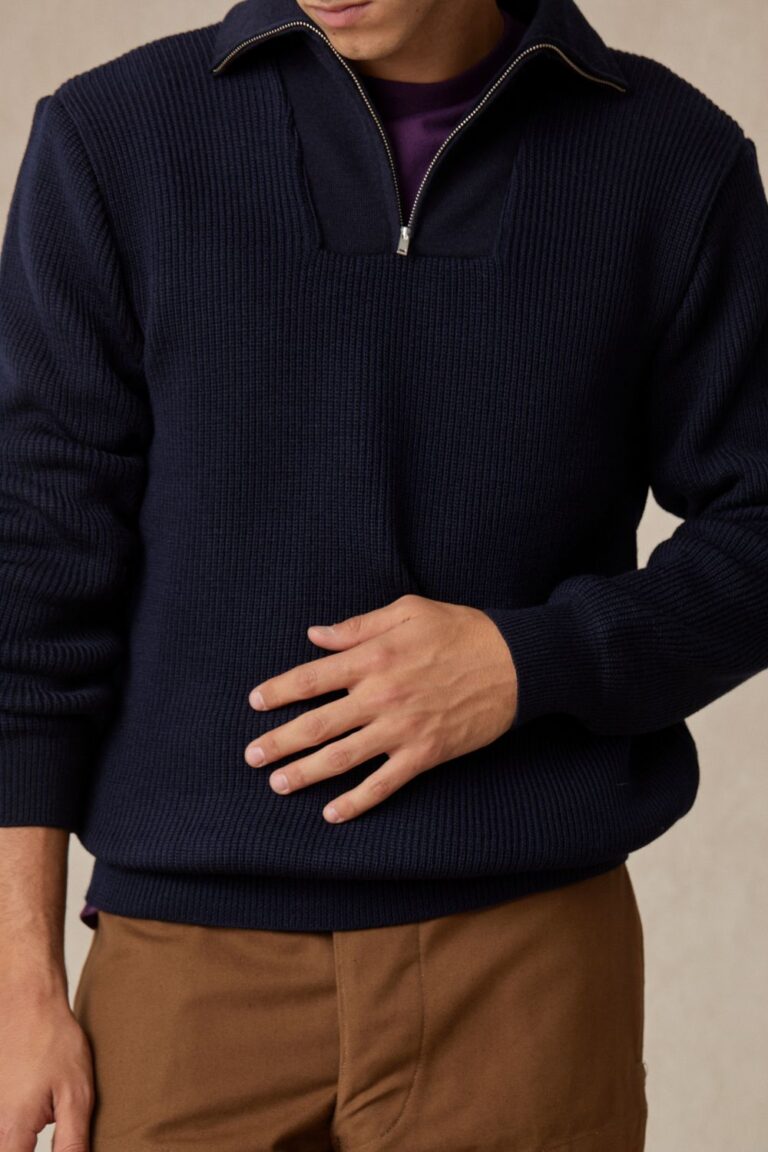 Le Minor - Pull camionneur bleu marine pour homme en laine vierge – L