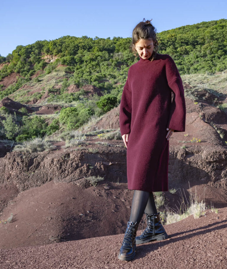 robe laine bordeaux femme coupe ample fabrication francaise Ardelaine - Robe longue en laine - Lalande